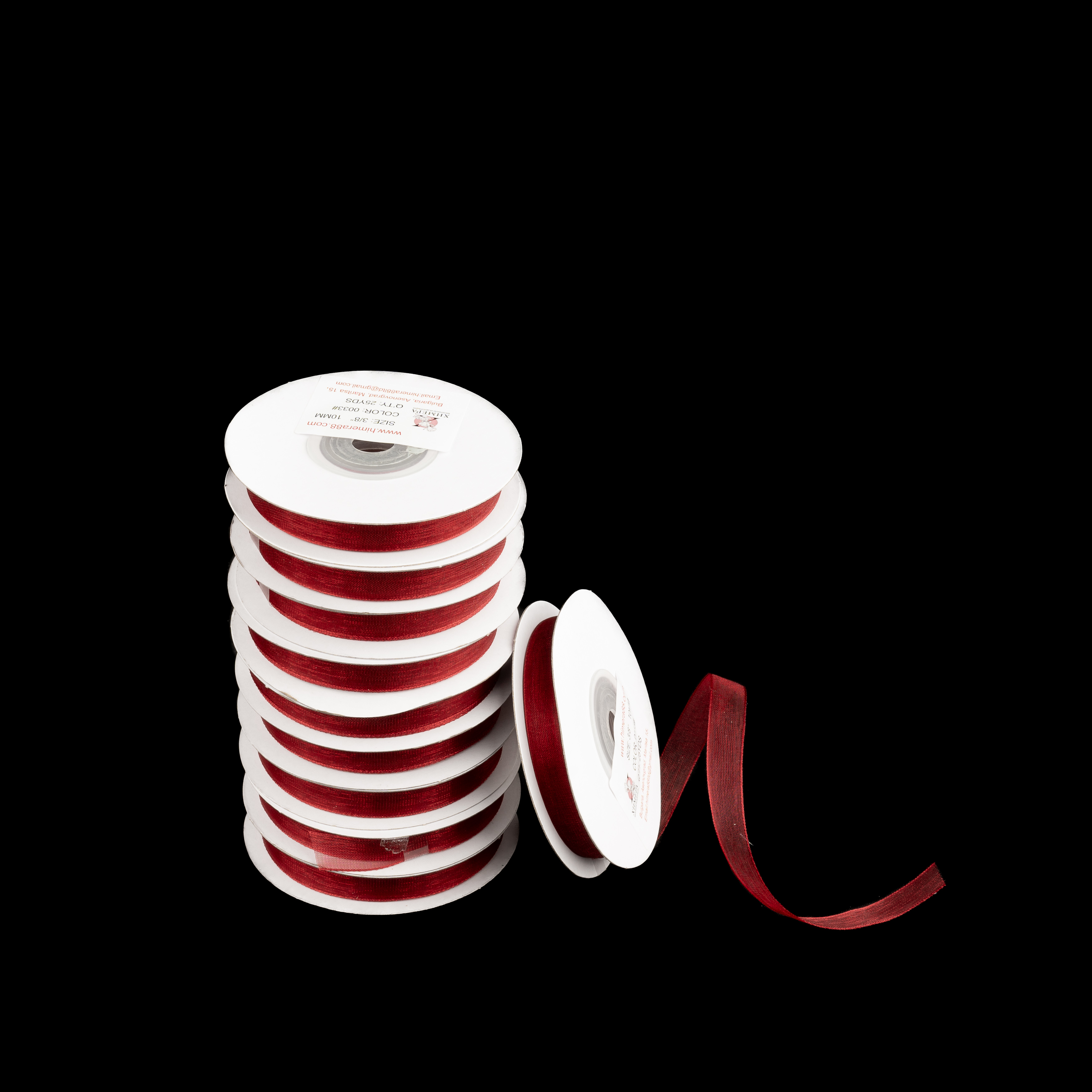 Органзена панделка Pastel 1cm/25y/ 10БР Burgundy - изглед 1