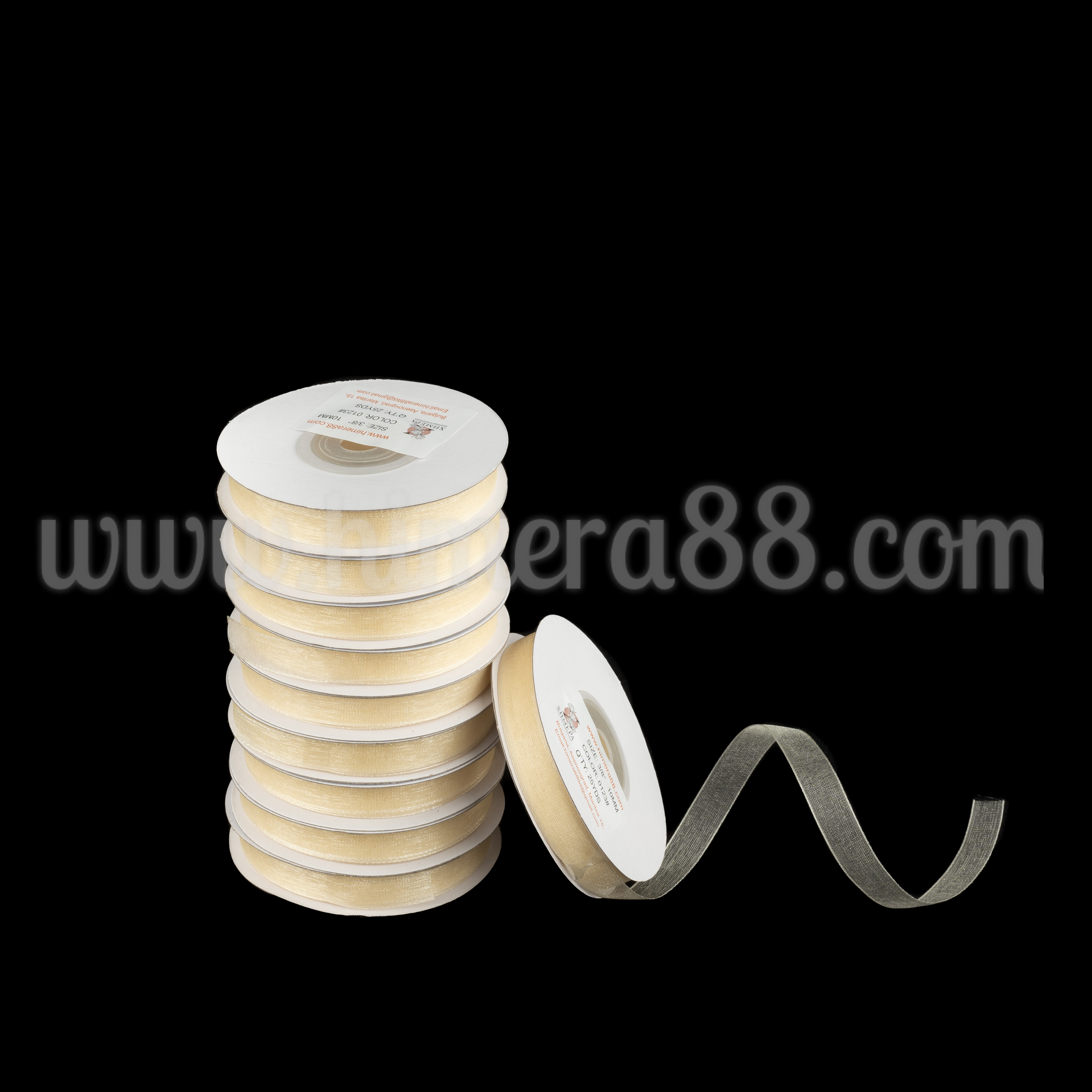 Органзена панделка Pastel 1cm/25y/ 10БР Ecru - изглед 1