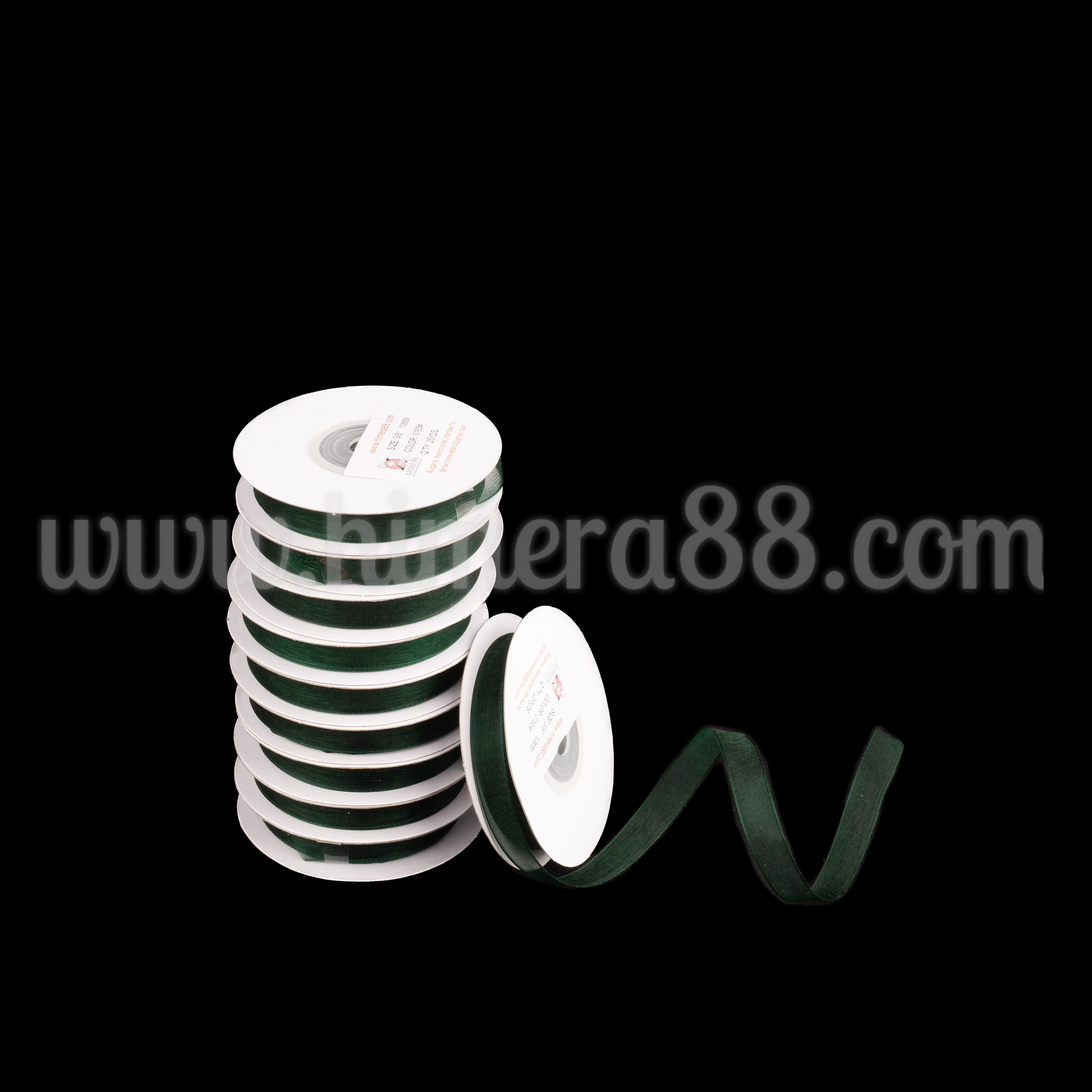 Органзена панделка Pastel 1 cm × 25 y / 10 бр –  Dark Green - изглед 1