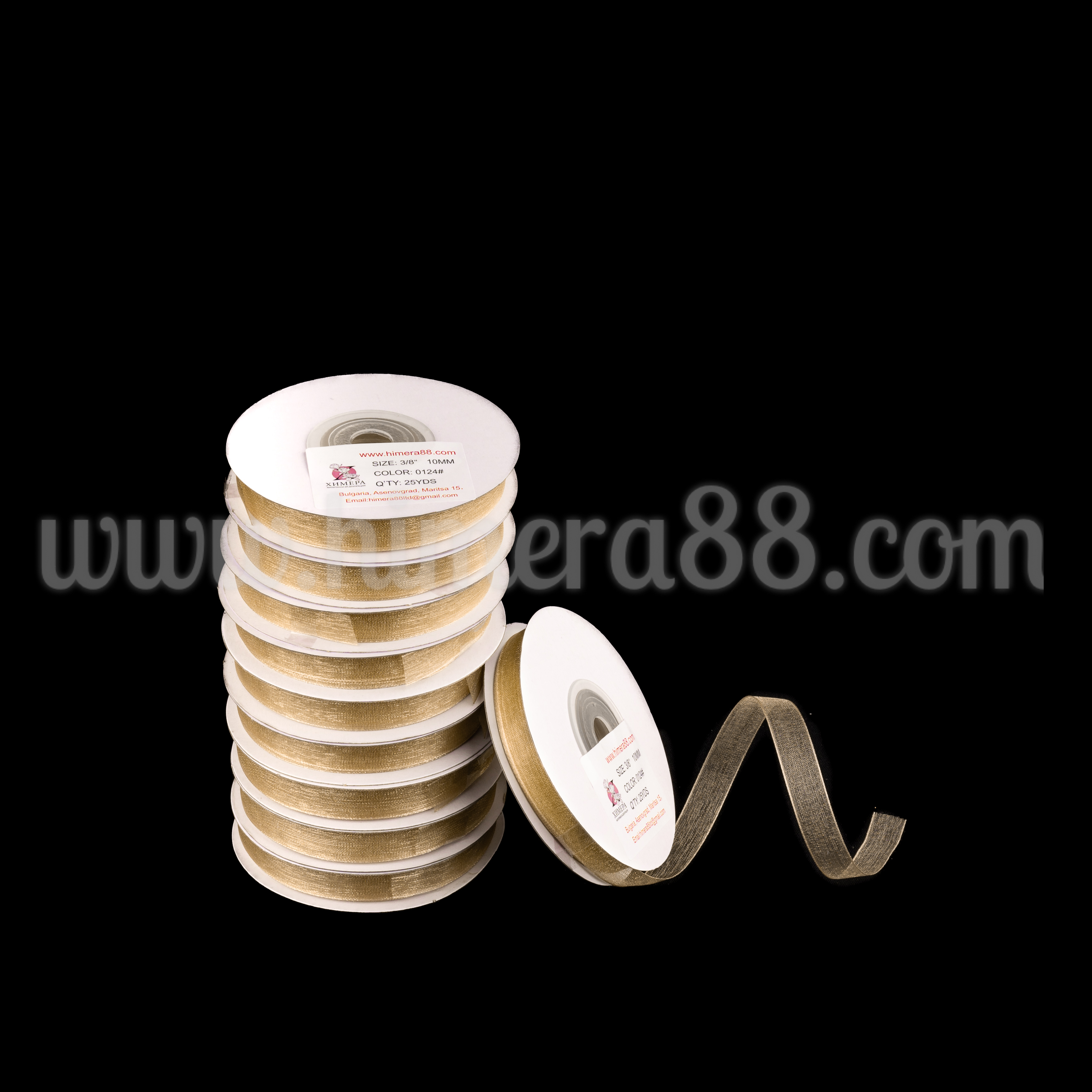 Органзена панделка Pastel 1cm/25y/ 10БР Cappuchino - изглед 1