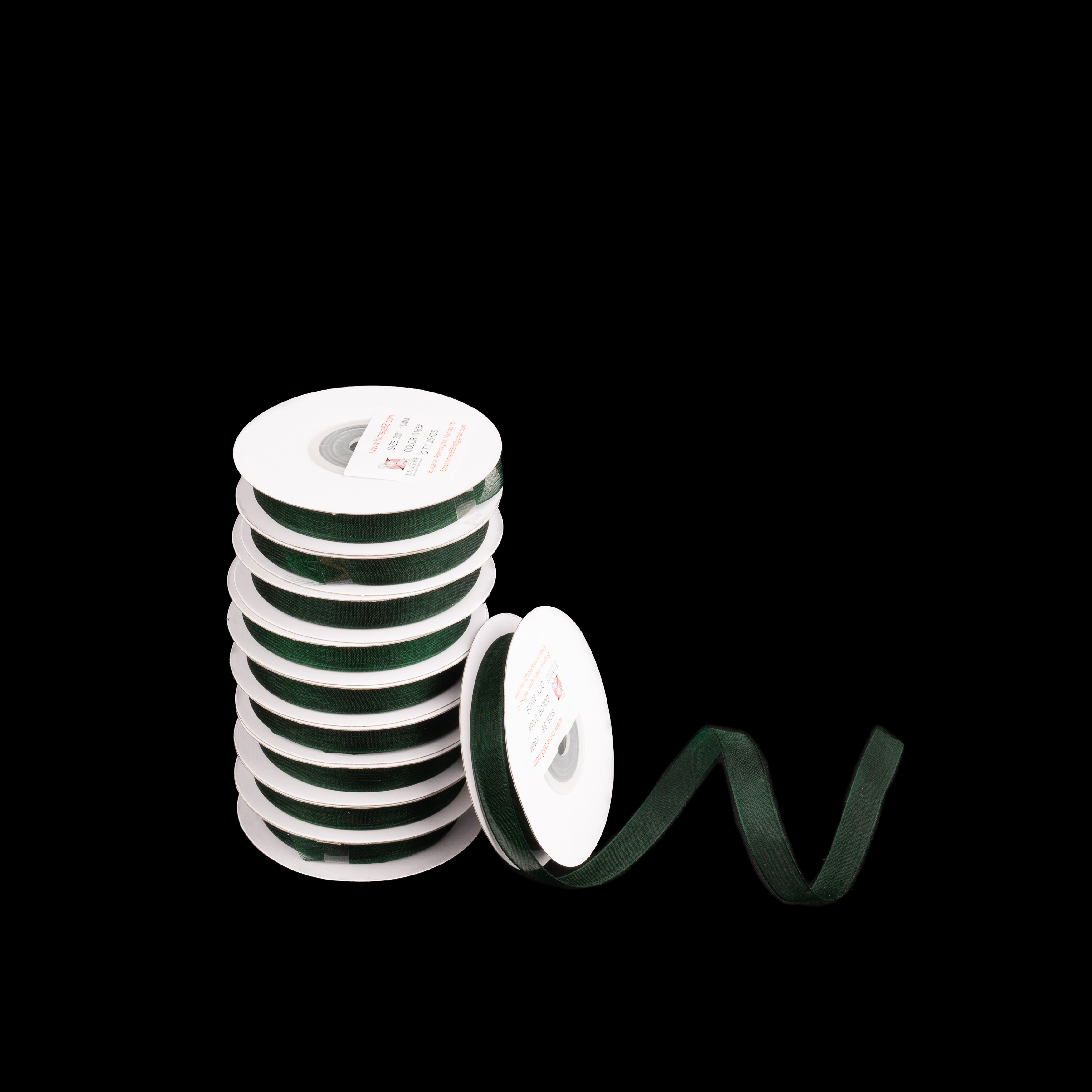 Органзена панделка Pastel 1cm/25y/ 10БР Dark Green - изглед 1