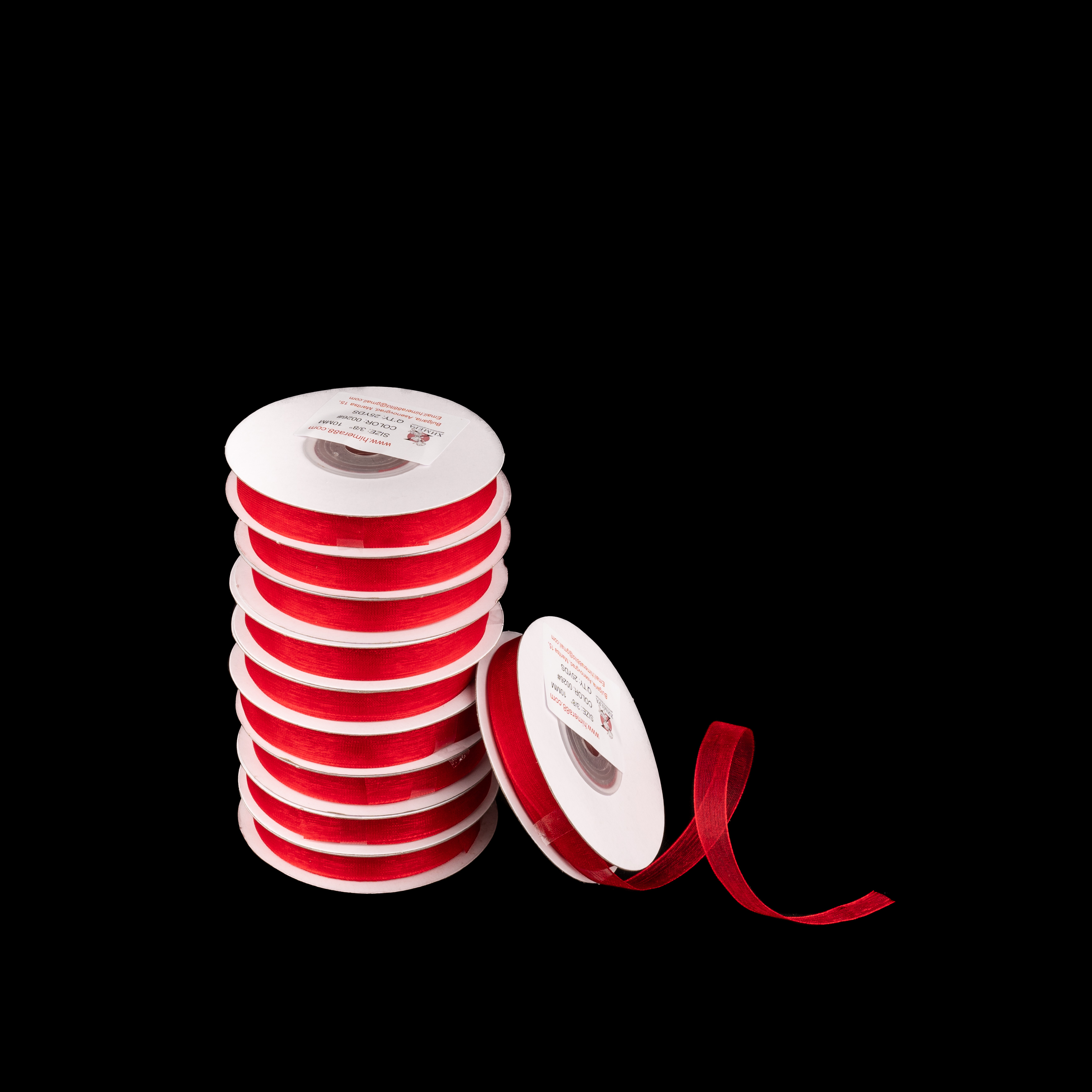 Органзена панделка Pastel 1cm/25y/ 10БР Red - изглед 1