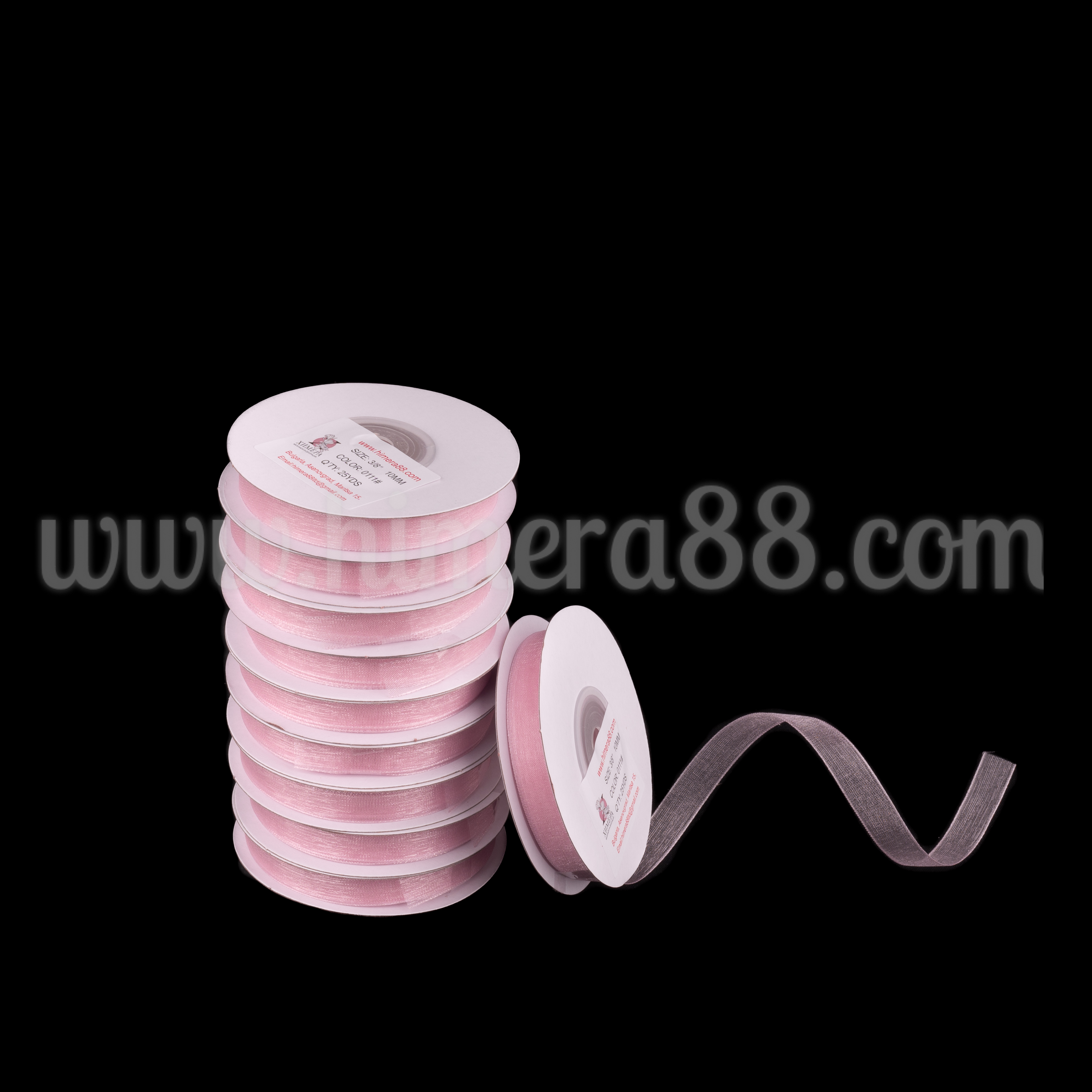 Органзена панделка Pastel 1cm/25y/ 10БР Pink Powder - изглед 1