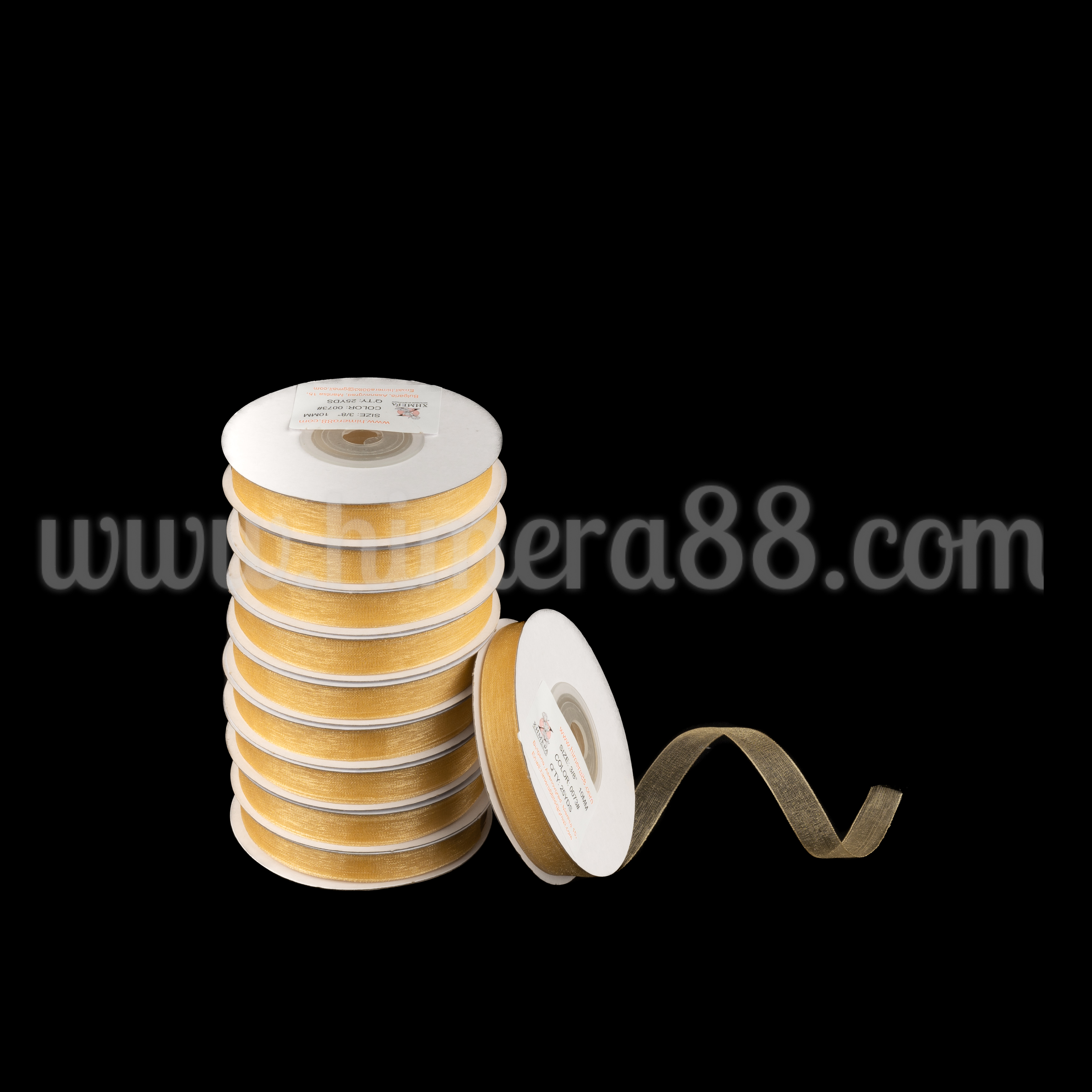 Органзена панделка Pastel 1cm/25y/ 10БР Gold - изглед 1