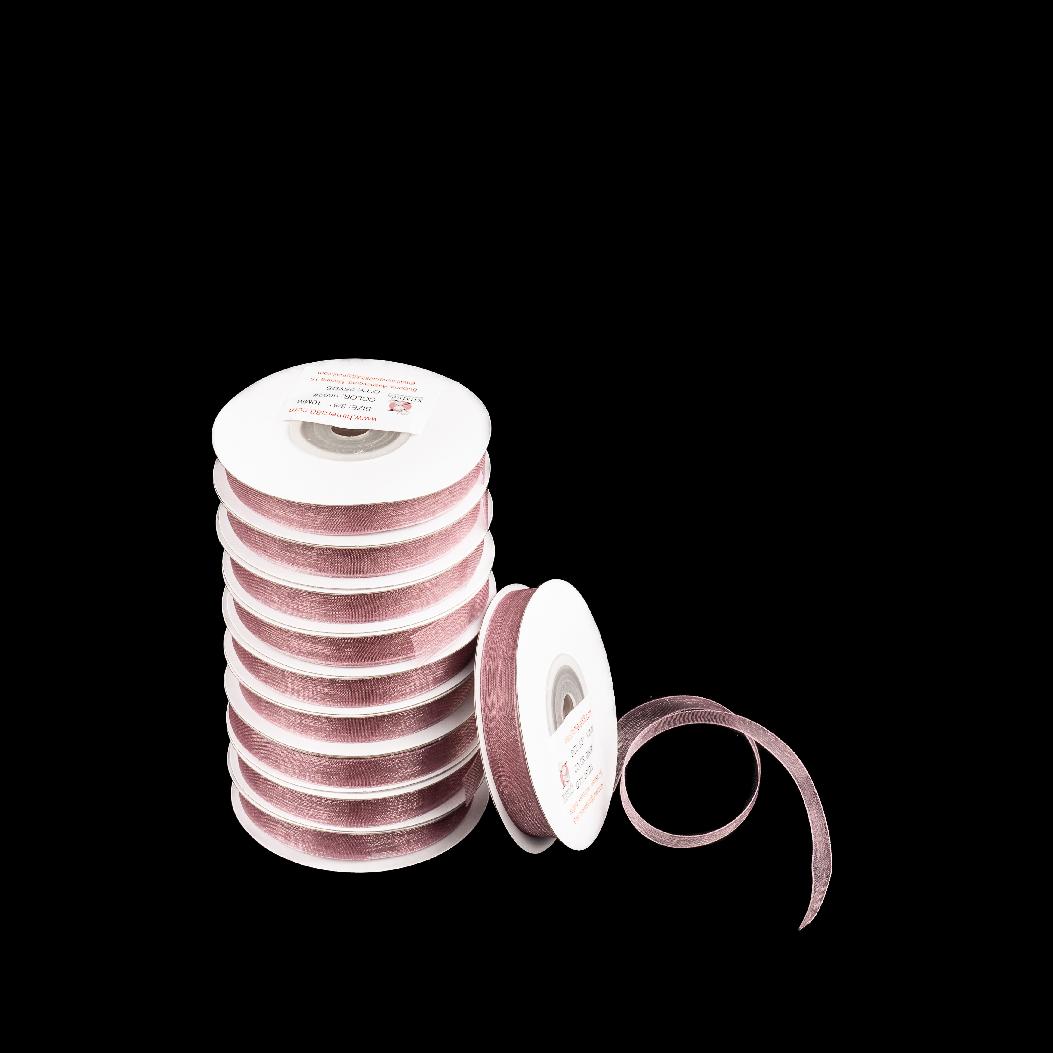 Органзена панделка Pastel 1cm/25y/ 10БР Dark Ash Rose - изглед 1