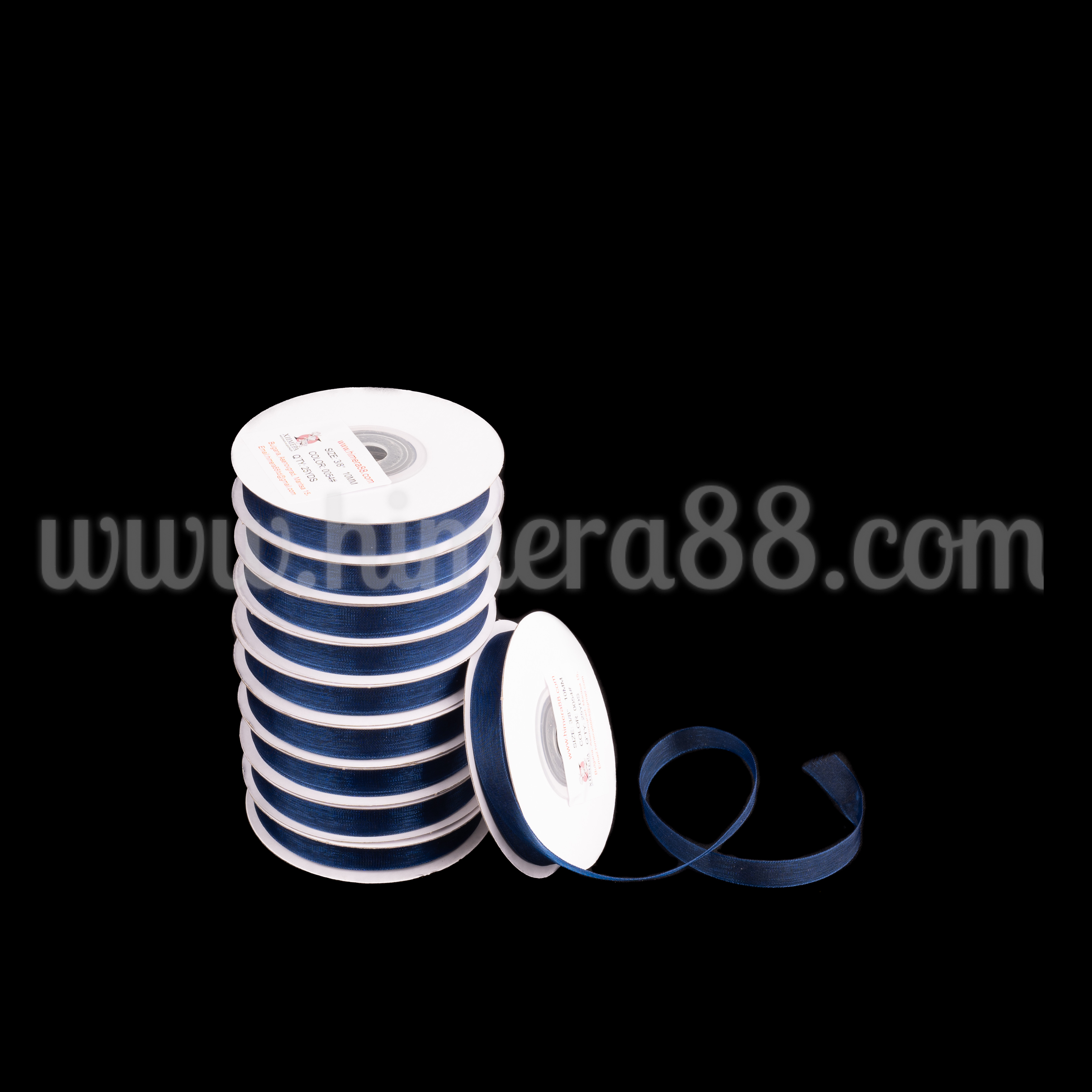 Органзена панделка Pastel 1 cm × 25 y / 10 бр –  Dark Blue - изглед 1