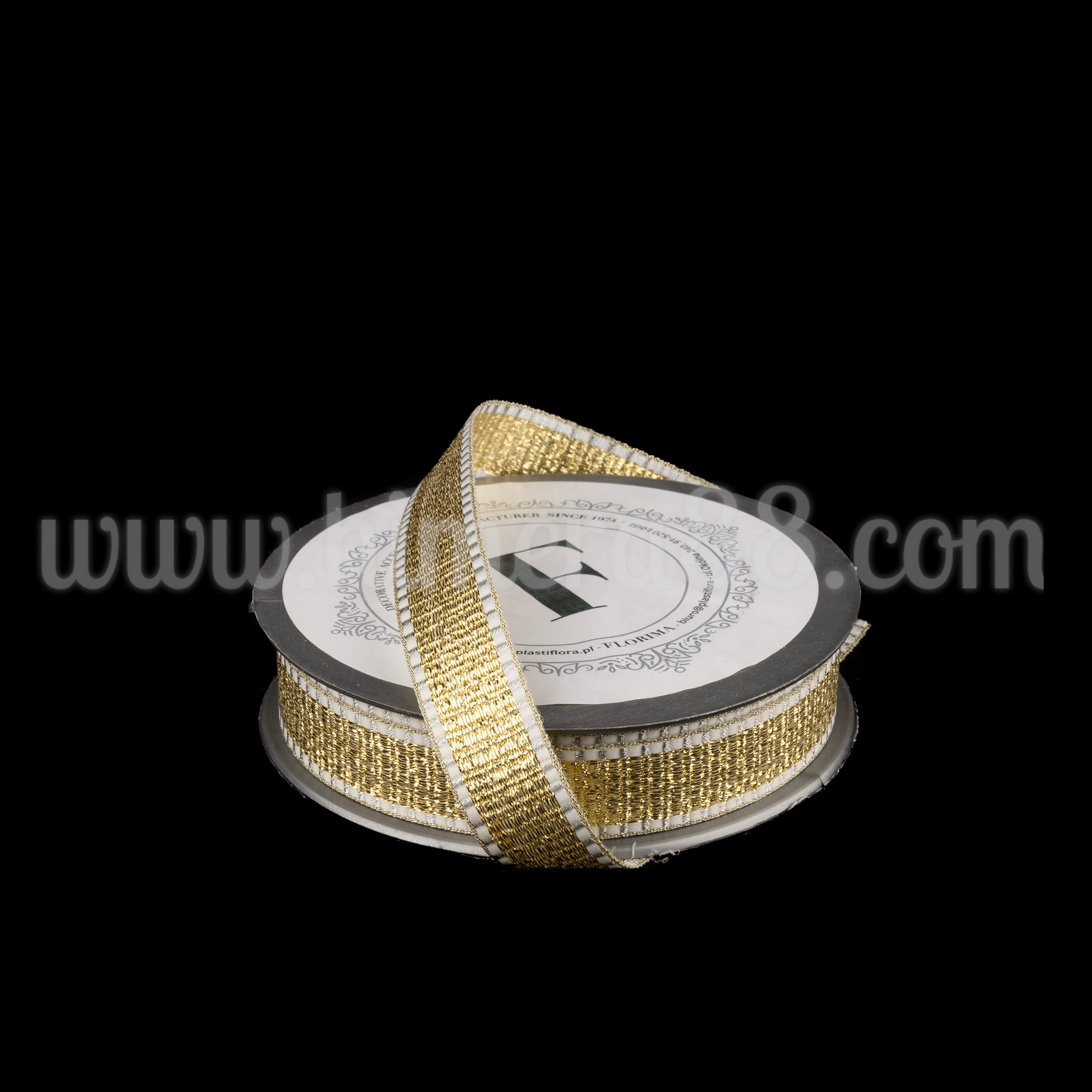 Златна панделка с бял кант 1.5cm/10m - изглед 1