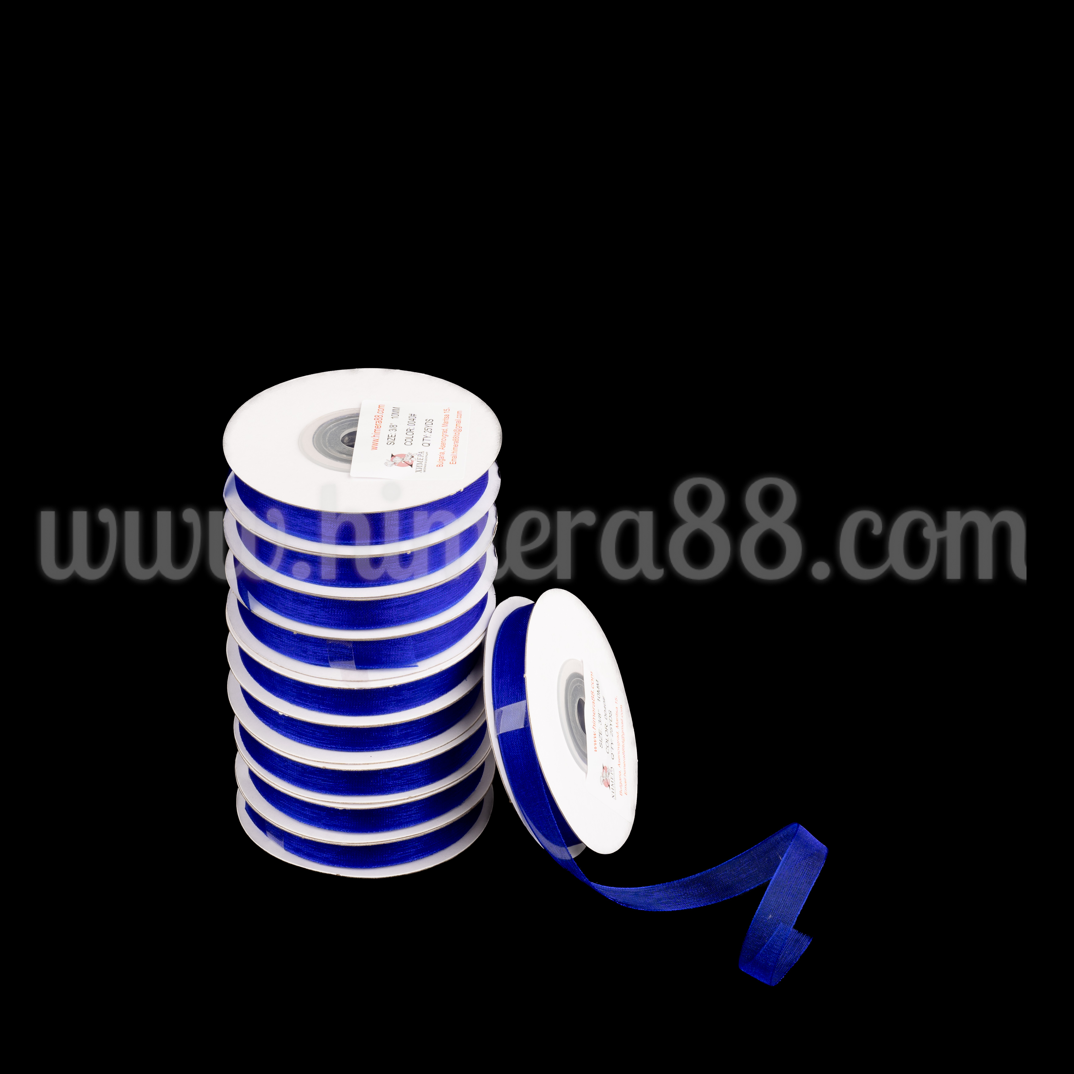 Органзена панделка Pastel 1 см × 25 ярда / 10 бр - King Blue - изглед 1